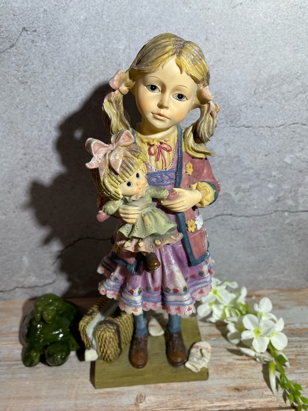 Vintage Figurine Traveling Girl & Doll 10” Tall
